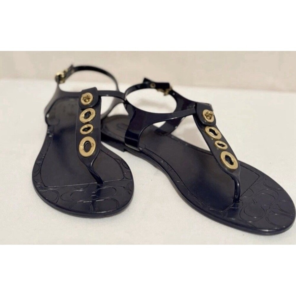 Coach Women’s Navy Blue Gold Phila Jelly Thong Sandals Sz 10B